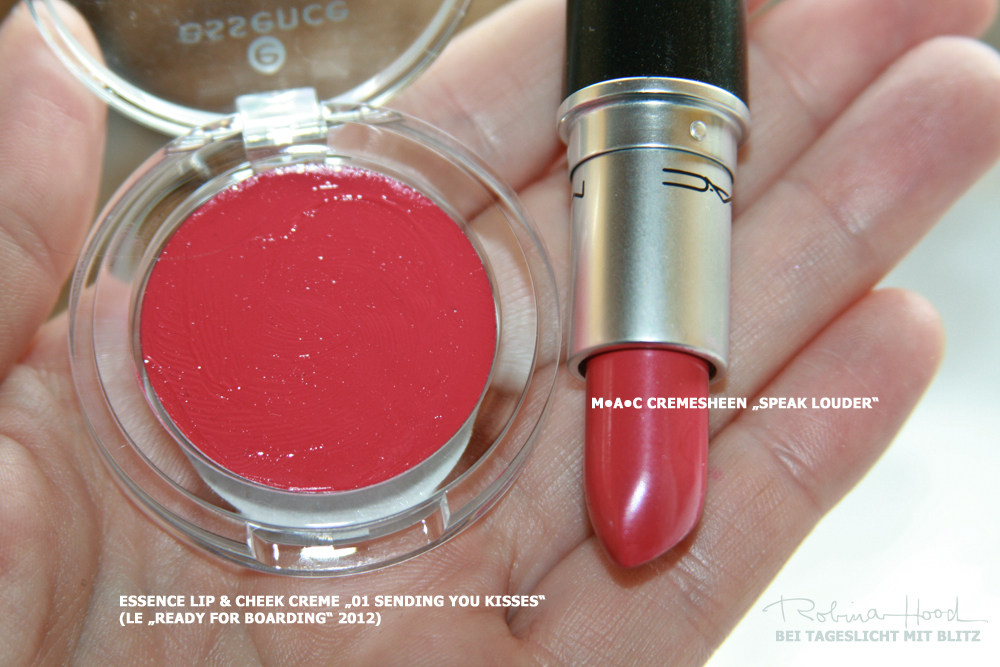 essence "Ready for Boarding"-LE 2012 und MAC Cremesheen Lipstick "Speak Louder" im Vergleich