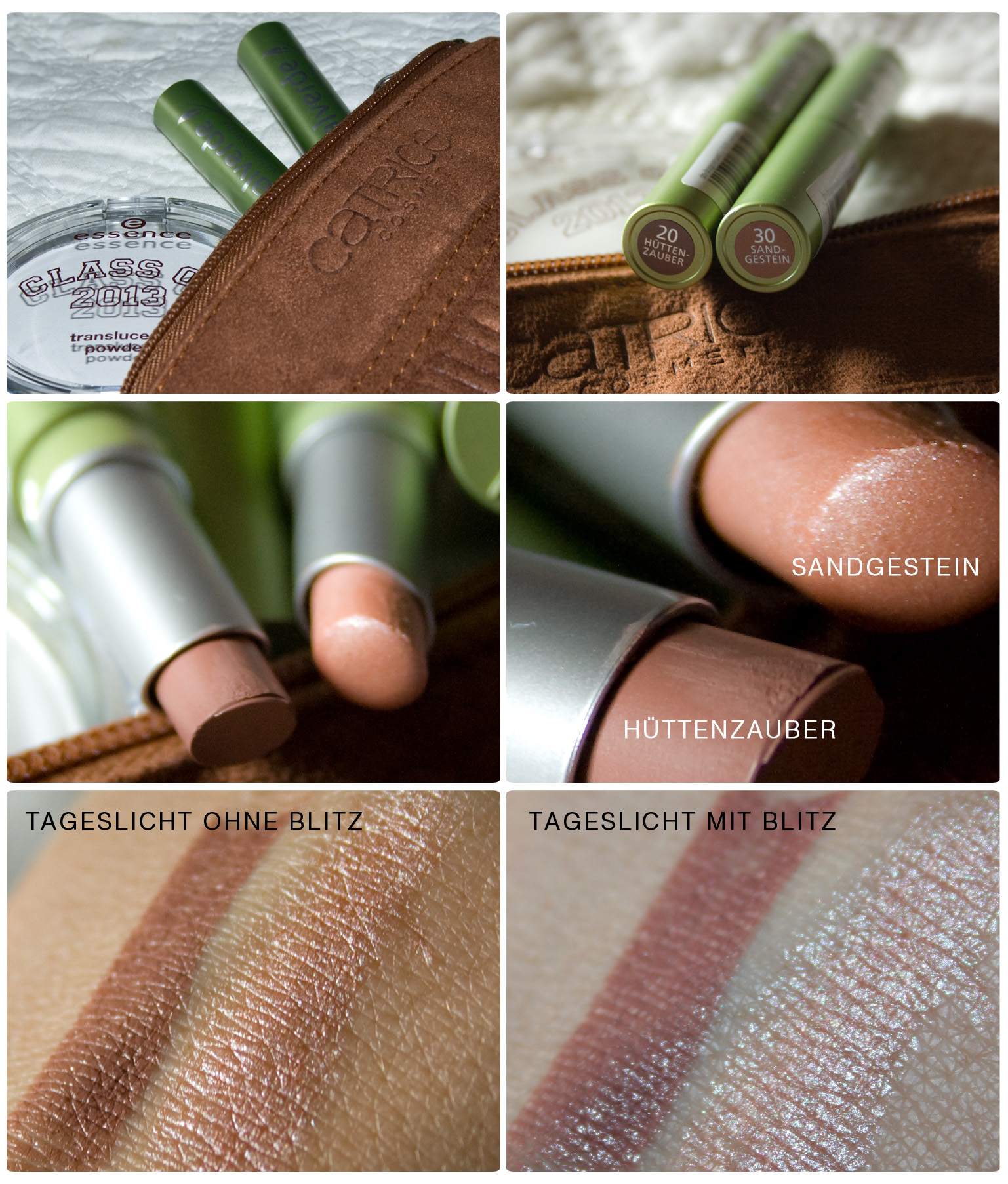Neuzugänge von essence (Class of 2012"-LE) und alverde ("Alm Beauty"-LE) Slim Lipsticks in den Farben 30 "Sandgestein" und 20 "Hüttenzauber"