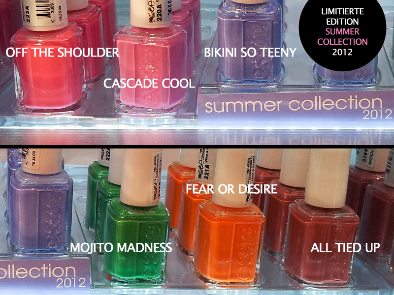 Die limitierte essie "summer collection 2012" im Display bietet 6 Farbnuancen in klaren starken Farben | Farbbezeichnungen