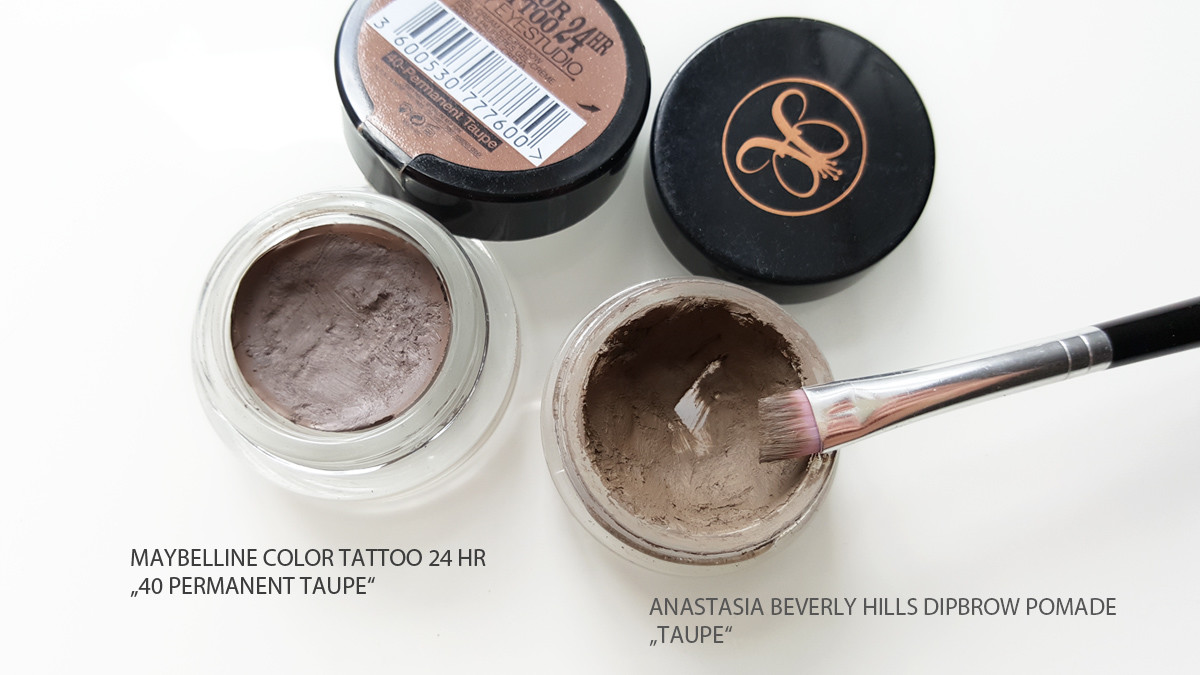 Anastasia Beverly Hills Dipbrow Pomade Taupe versus Maybelline Color Tattoo Permanent Taupe