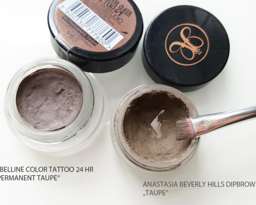 Anastasia Beverly Hills Dipbrow Pomade Taupe versus Maybelline Color Tattoo Permanent Taupe