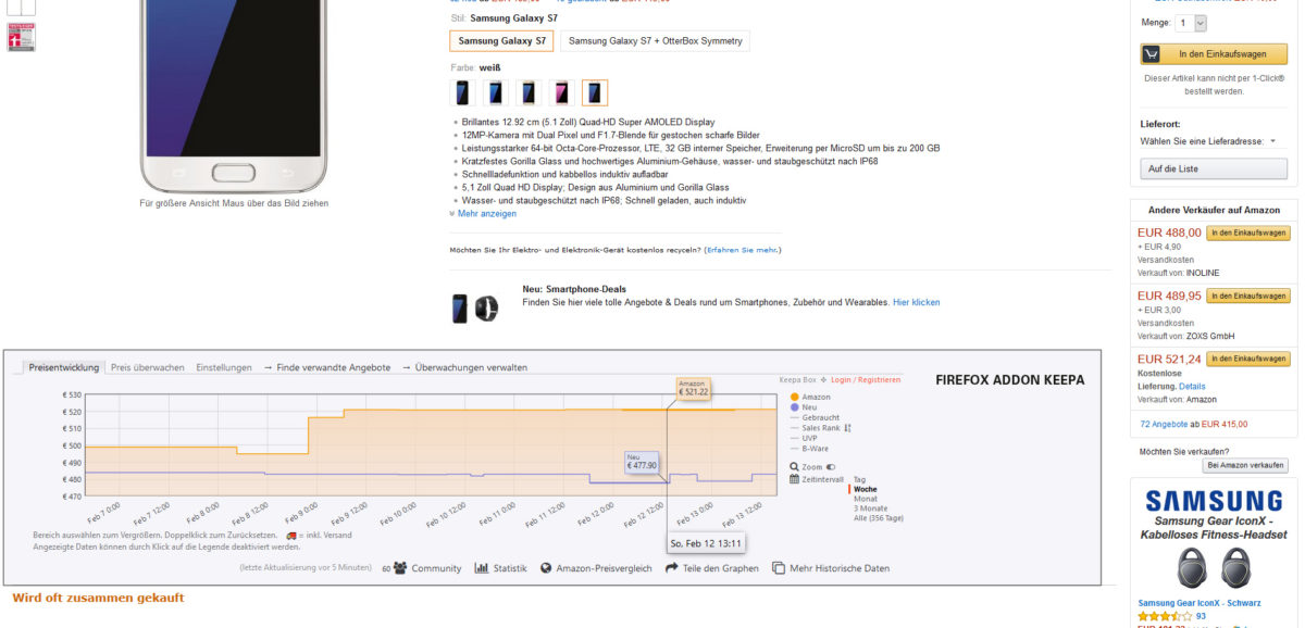 Amazon Preisbeobachtung Preise beobachten Addon für Mozilla Firefox Keepa